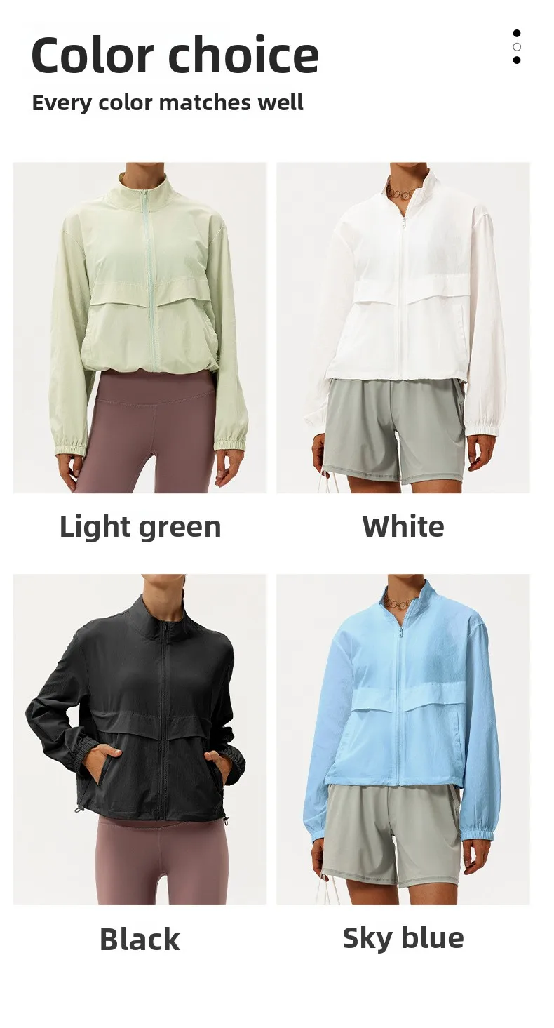 Outdoor-Sport-Windjacke für Damen, locker geschnittener, lässiger Yoga-Anzug mit Reißverschluss, Stehkragen, Laufjacke, Fitness-Windjacke, winddicht – Detail 13