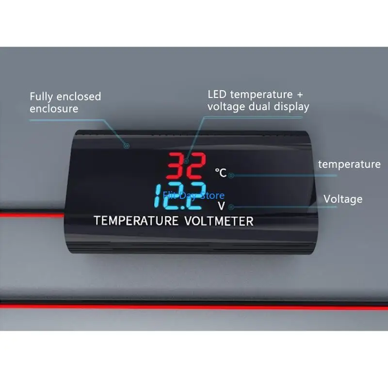 F92C 0.28 นิ้วความดันคู่การแสดงแรงดันไฟฟ้ากันน้ำสำหรับเทอร์โมมิเตอร์ 12V โวลต์มิเตอร์