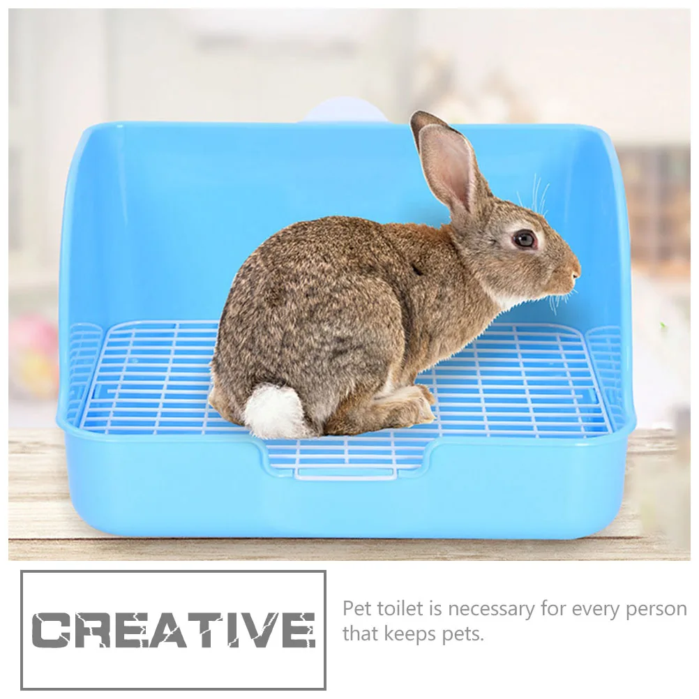 

Rabbit Litter Box Rectangular Durable Plastic Pet Toilet Indoor Patio Use Anti Leak Mesh Filter Cage Rabbit Hamster Guinea Pig