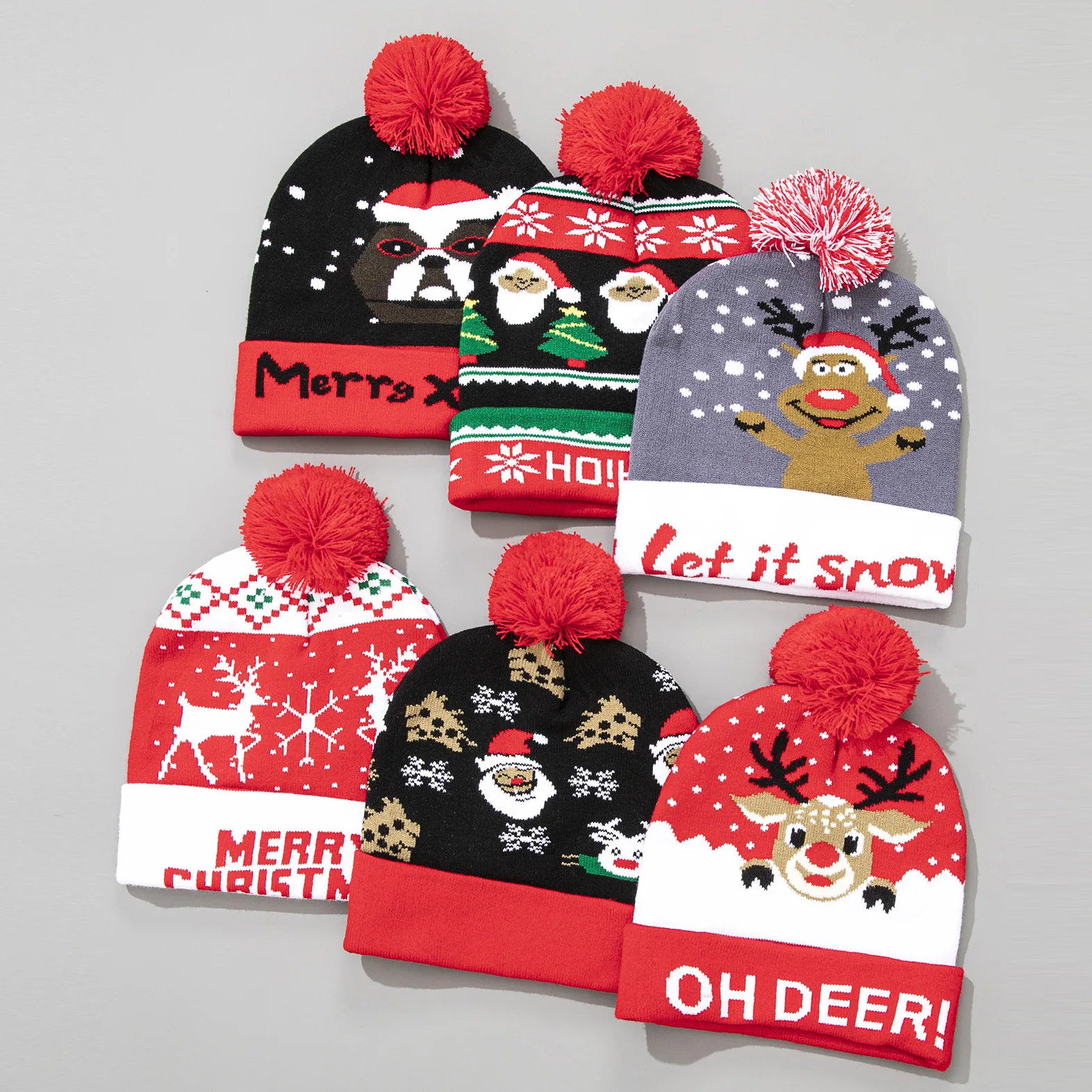 NEW Christmas Hats Beanie New Year Knitted Illuminate Warm Hat Christmas Tree Snowman Kids Adults Hat