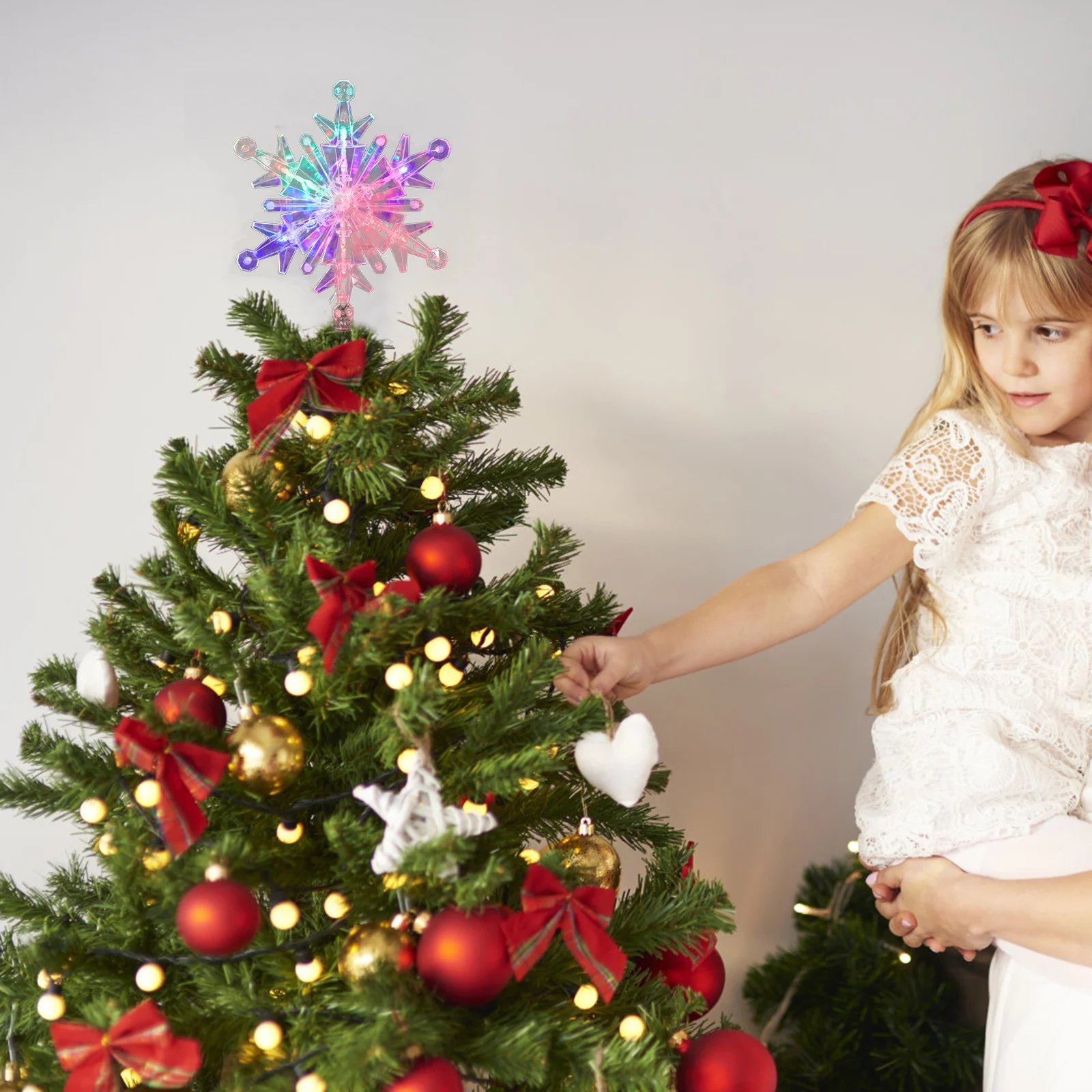 

LED Christmas Tree Topper Lighted Snowflake Xmas Treetop Plastic Tree Topper Ornament Christmas Decoration Xmas Treetop