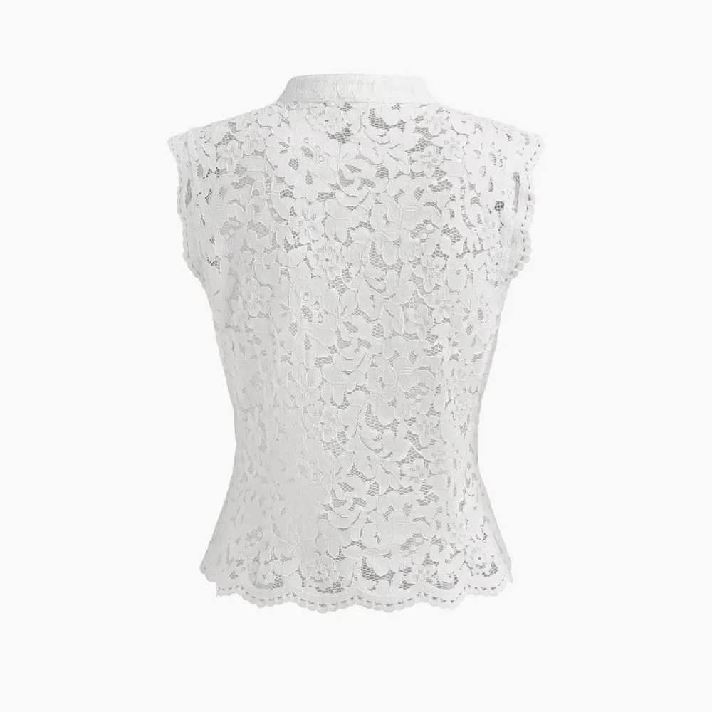 Tanktop Slim Fit Spitzen-Crop-Top Stehkragen Ausgeschnittenes Ärmelloses Top mit Froschknöpfen Sommer Y2K Mädchen-Oberteil Streetwear – Detail 11