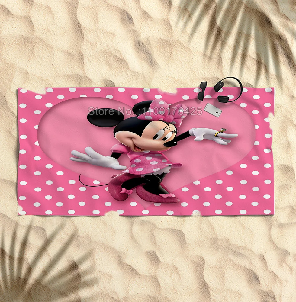 Cute Beach Towel Pink Dot Minnie Mouse 3D Bath Towel Beach Mat Fast Drying Washcloth 75x150cm Bathroom Kids Home Decor