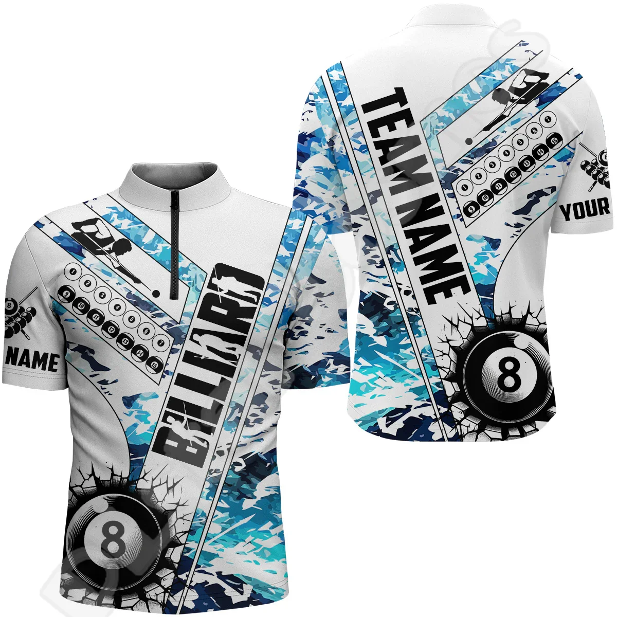 Maillot de Billard en Maille Respirante avec Nom Personnalisé, Tatouage Graffiti, Impression Rétro 3D, Harajuku, Été, Drôle, Manches Courtes, Polos Zippés, X