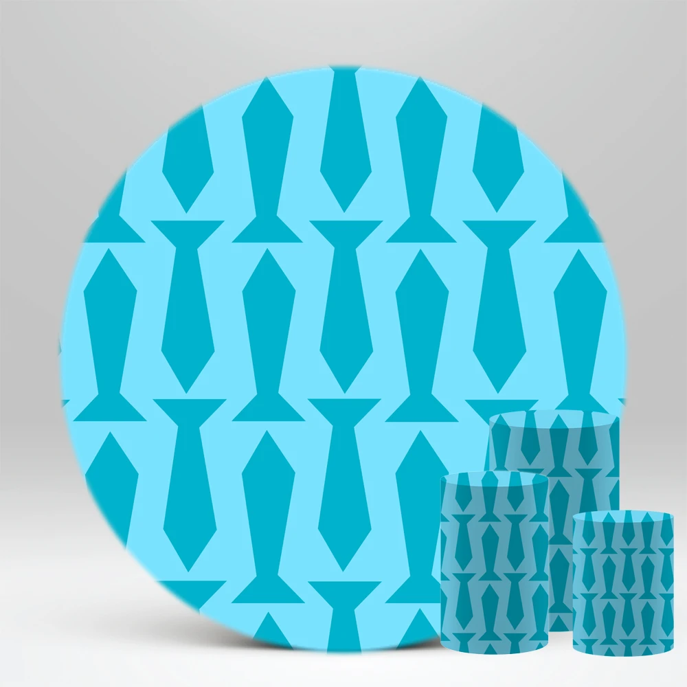 Blue Tie Print Theme Round Backdrop Cover/Cylinder Cover for Birthday Parties, Weddings, Baby Shower Decoration Props