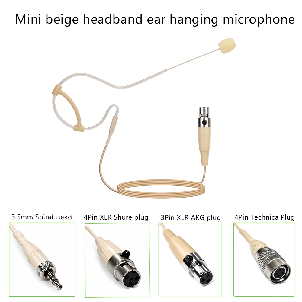 Ear Hanging Microphone - Beige , 3.5mm lockable 4-pin 3-pin mini XLR, suitable for Shure Sennheiser AKG headset microphones