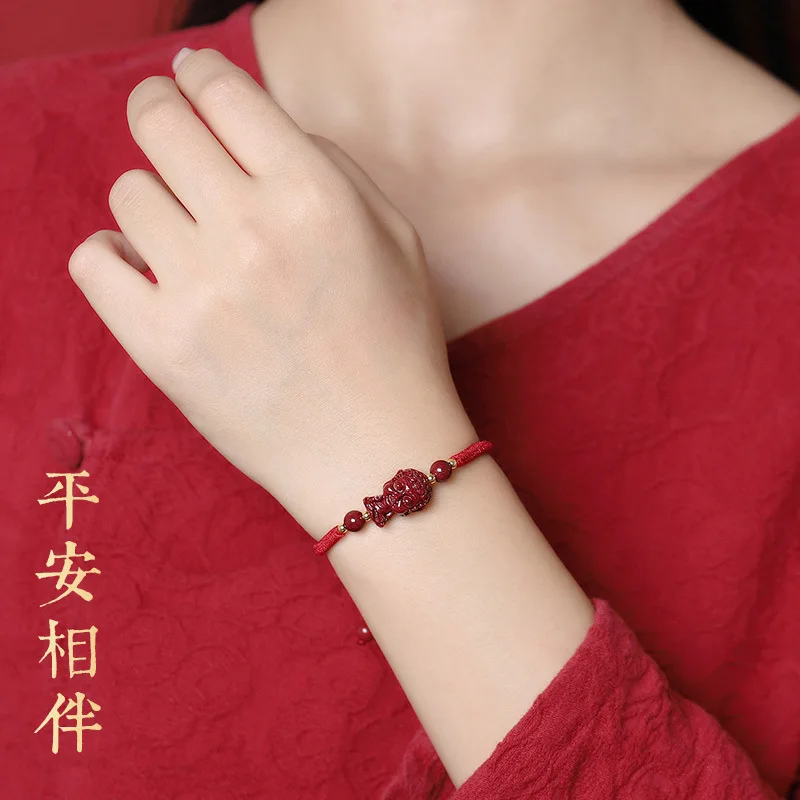 Natural Featuring Eight Guardian Deities, A Three-Dimensional Red String Bracelet Women, Made With Pur