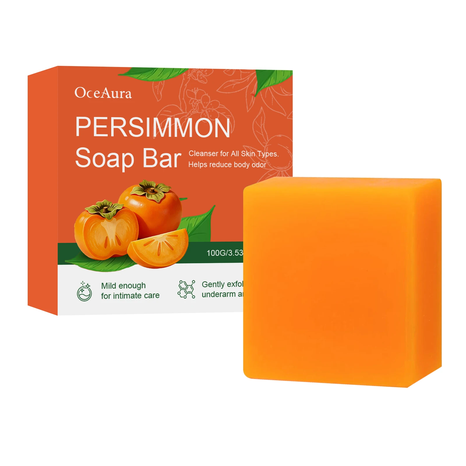 Persimmon Soap Bar Cleaning Dirts Exfoliating Sooth Dry Rough Whitening Melanin Dullness Oil Control Fruit Handmade Shower Soap
