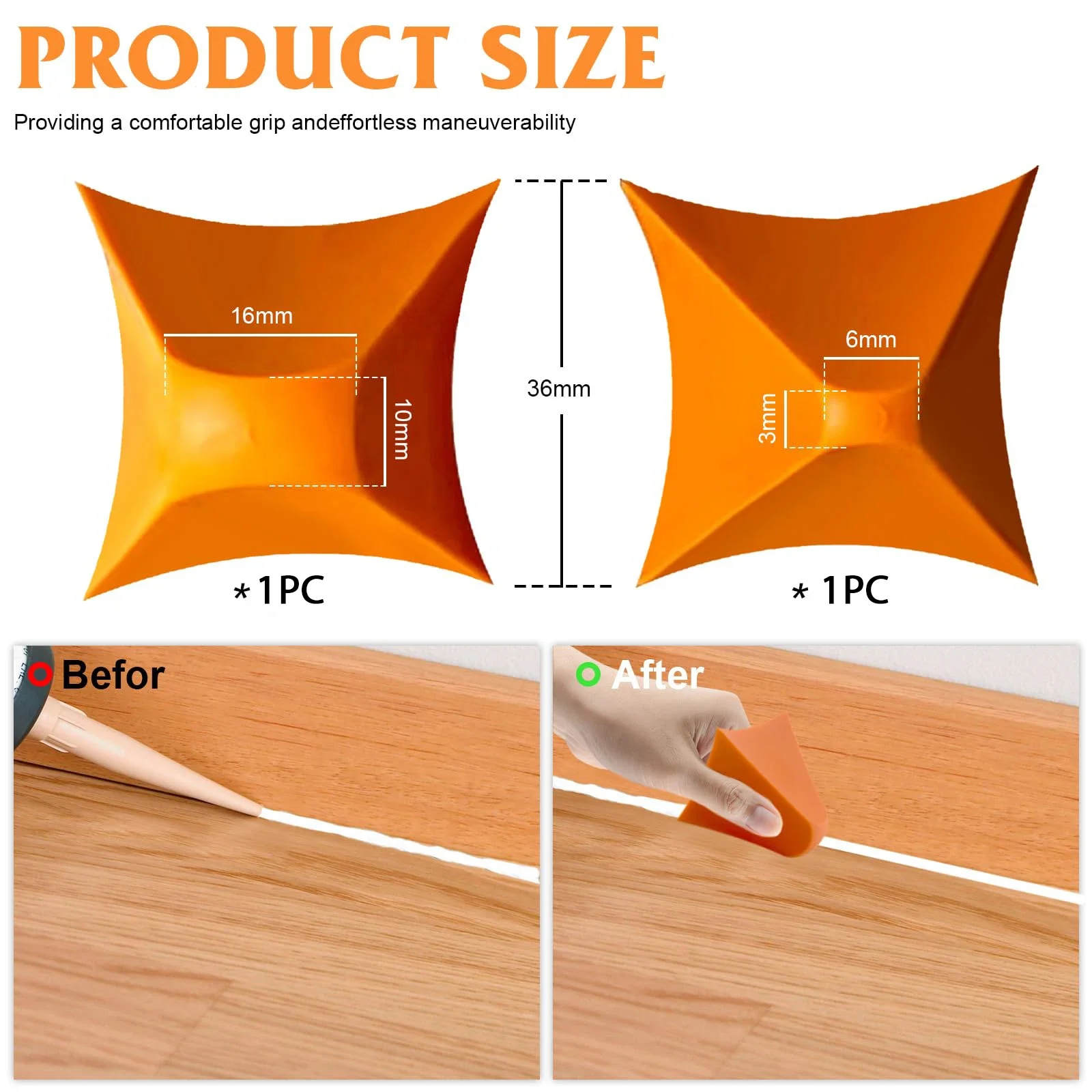 Ferramenta de calafetagem de silicone resistente ao calor, espalhador e raspador de selante reutilizável para azulejos, rejunte de janela e acabamento de costura de cozinha, 2 peças