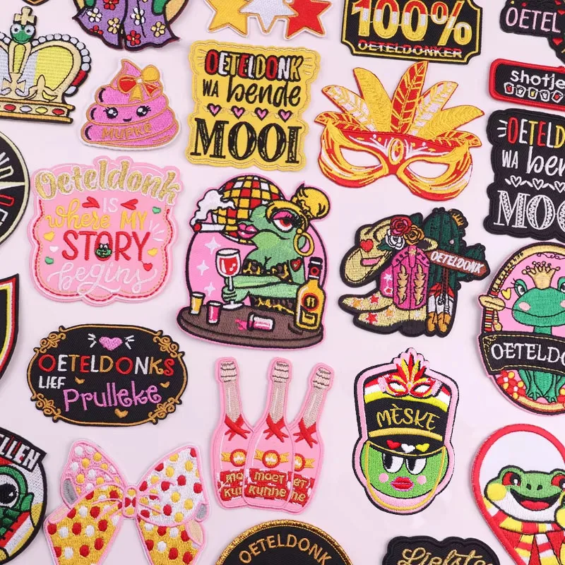 2025 Niederlande Oeteldonk Emblem Eisen auf Patches für Kleidung Karneval Frosch bestickt Patch für Niederlande schmelzbare Patches DIY