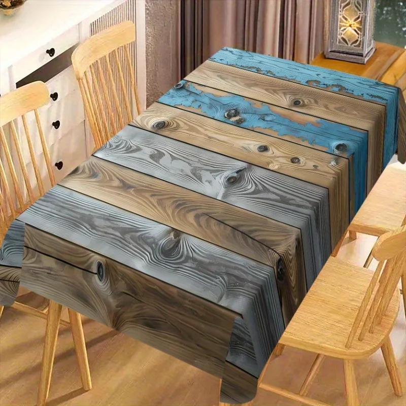 1 piece of rustic wood-grain tablecloth - fashionable polyester rectangular table cover, suitable for the dining roomzyc