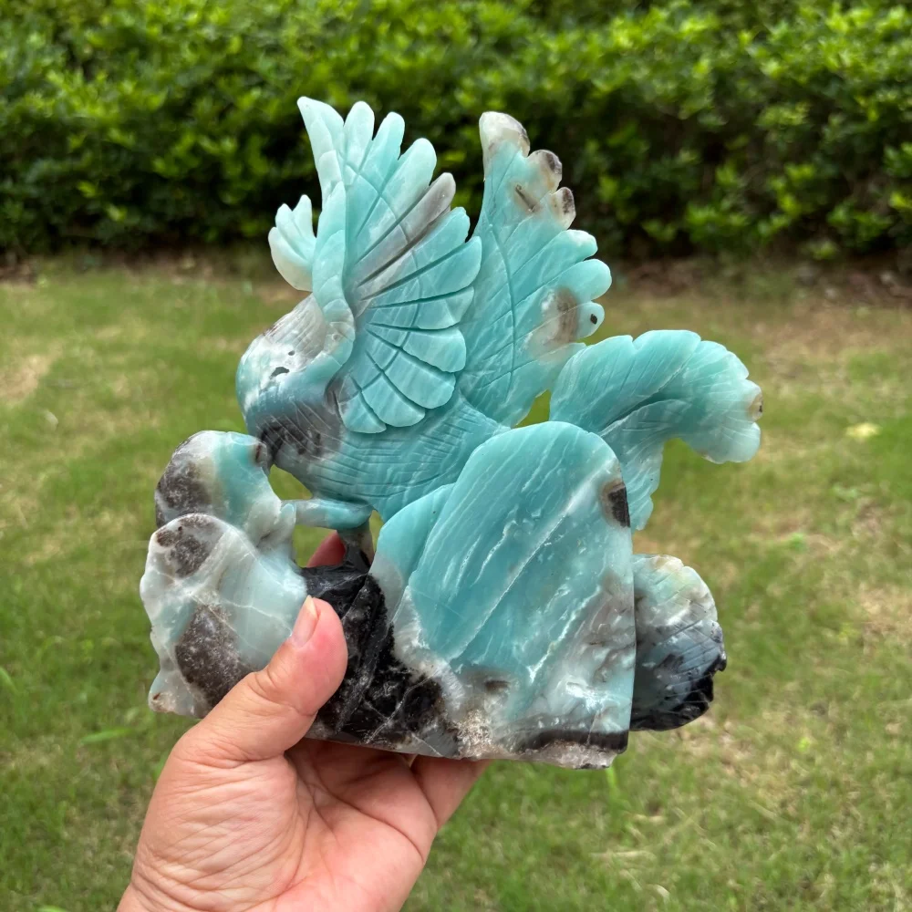 1PCS Natural Amazonite Quartz Phoenix Carving Feng Shui Healing Home Decor Lucky Charm Fashion Feng Shui Gift