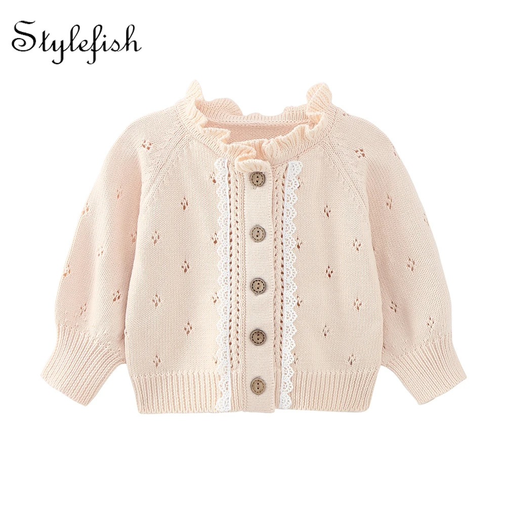 

Spring and autumn baby clothes superior quality baby sweet lace cardigan Lace Baby knitted coat sweater