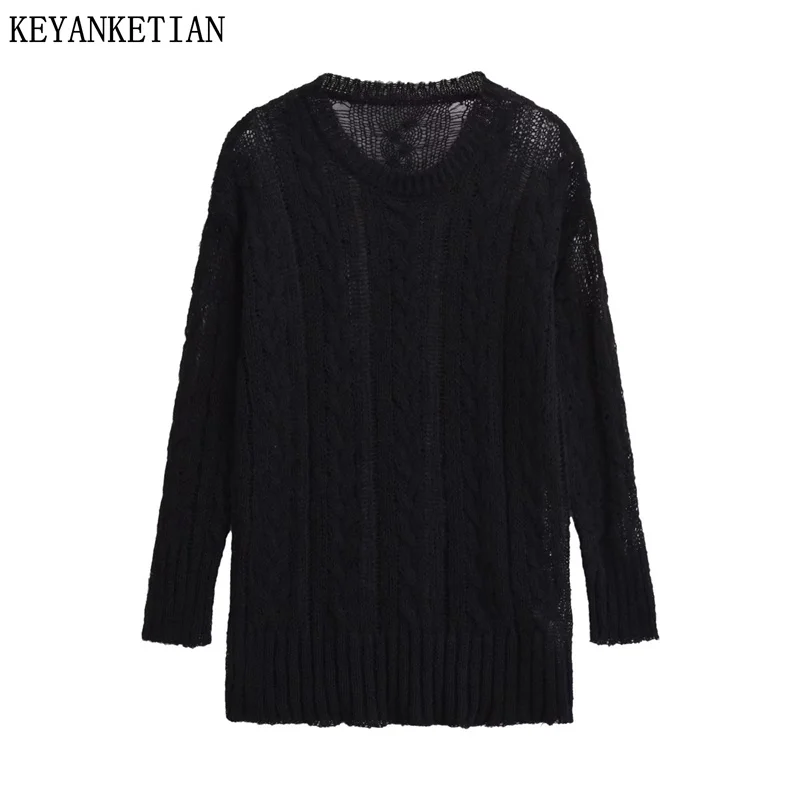 KEYANKETIAN Autumn/Winter New Women's Touch Soft Hollow Out Crochet Needle Pullover Thin Sweater Fashion Simply Female Knitwear