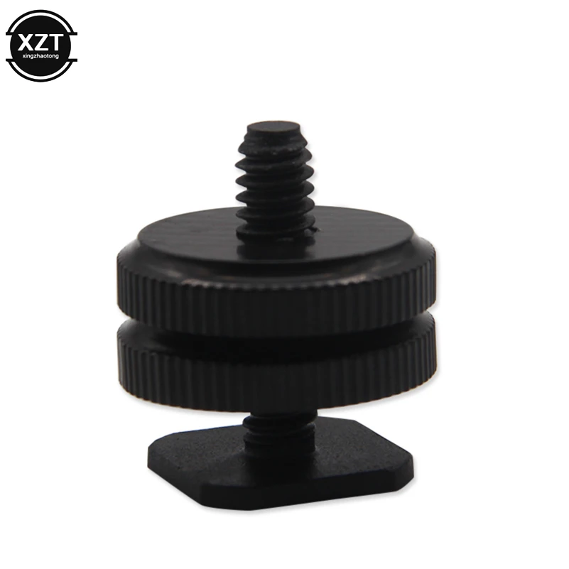 1Pcs Metal 1/4" 3/8" Dual Nuts Tripod Mount Screw Black to Flash Hot Shoe Adapter Stand For Camera Studio Accessory