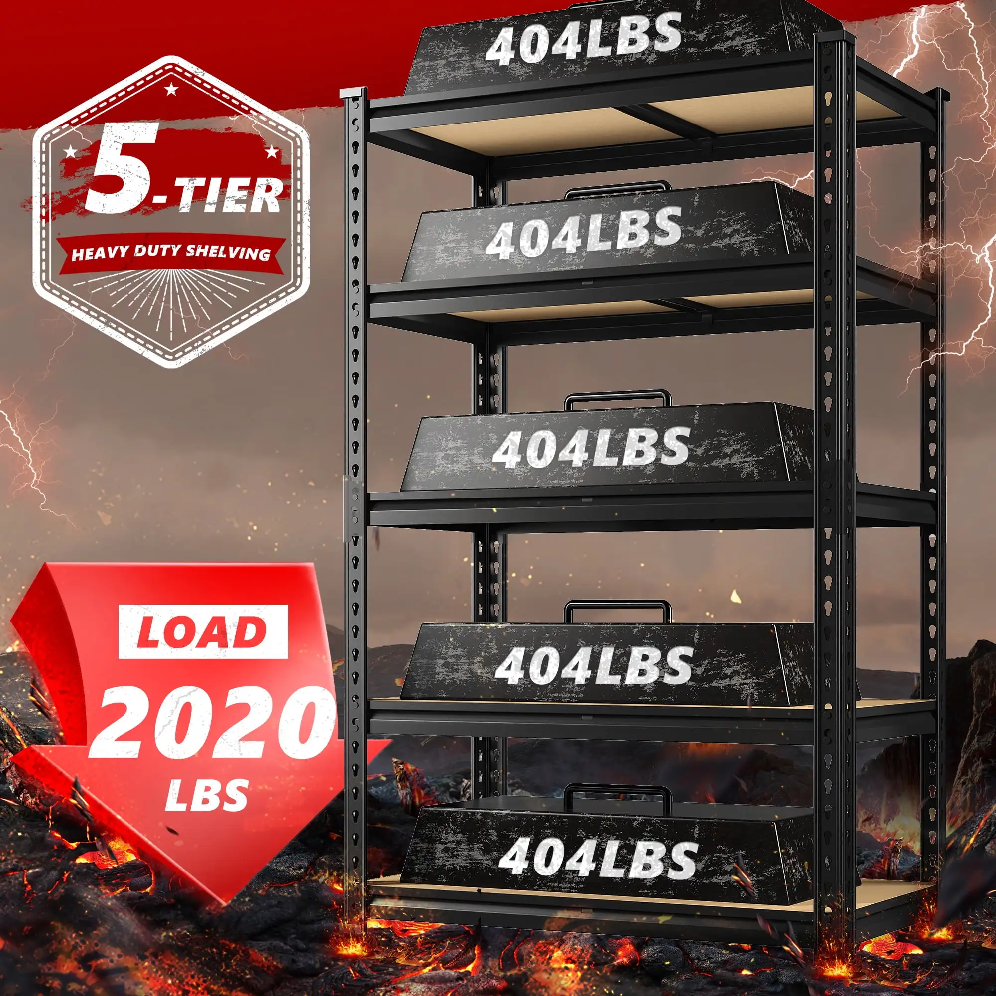 2020LBS Storage Shelves 5 Tier Garage Shelving Heavy Duty Adjustable Shelf Units for Warehouse Pantry Closet,35.5"Lx11.9"Wx 72"H image 5