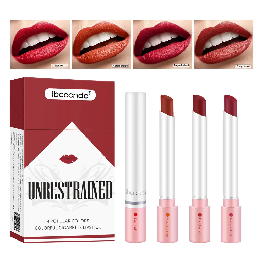 Cigarrillos de colores, 4 barras duraderas, paquete impermeable, juego de labios, lápiz labial largo mate, lápiz labial transparente, regalo del Día de San Valentín
