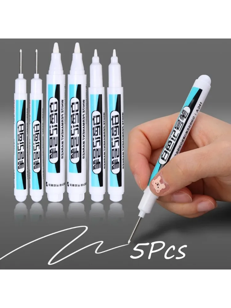 Stylo marqueur blanc huileux pour Graffiti, crayon Gel Permanent étanche, pneu pour carnet de notes, peinture sur verre, 0.7mm 1mm 2.5mm, 5/1 pièces