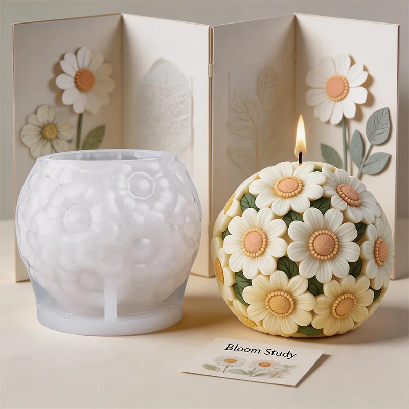 

Daisy Flower Ball Silicone Candle Mold, Layered Floral Wax Mold For Candle Making, Easy Release Wedding Gift Decor