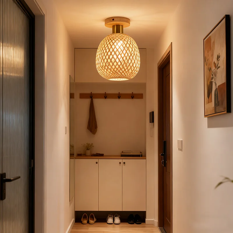 芸術的な手織り竹製シーリングライト、日本の木製ランプ、通路、ポーチ、レストラン、寝室、廊下の装飾に