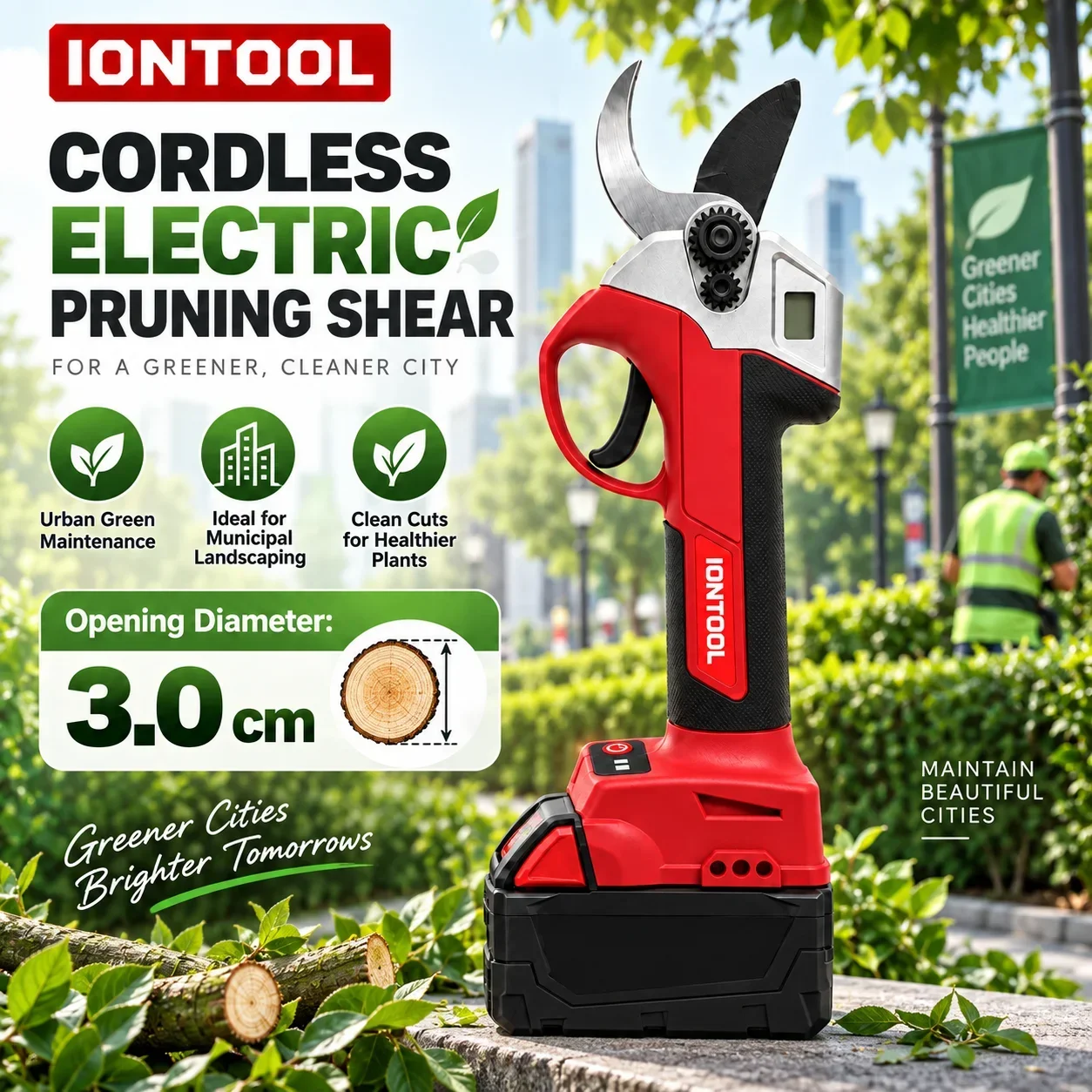 IONTOOL 30mm Opening Cordless Pruning Shears for Orchard Fruit Tree and Garden Branch Cutting Work Tool Only