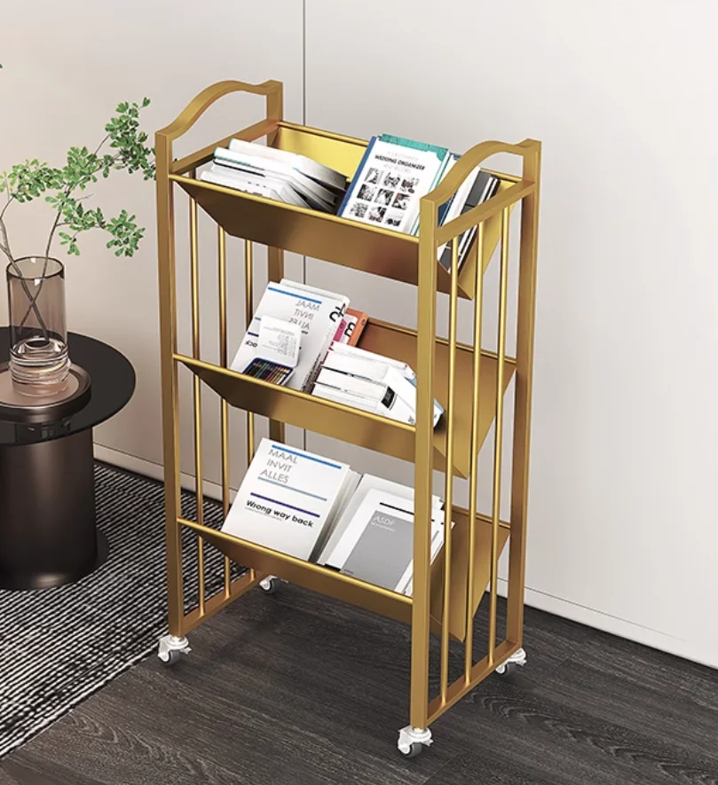 Magazine shelf floor bookshelf Multi-layer portable wheeled household simple shelving children's reading storage small bookcase