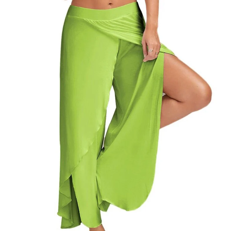 Frauen Plus Größe Breite Bein Hosen Lose Fitness Dance Yoga Split Hosen Weibliche Elastische Taille Lässige Workout Solide Sommer Kleidung – Detail 9