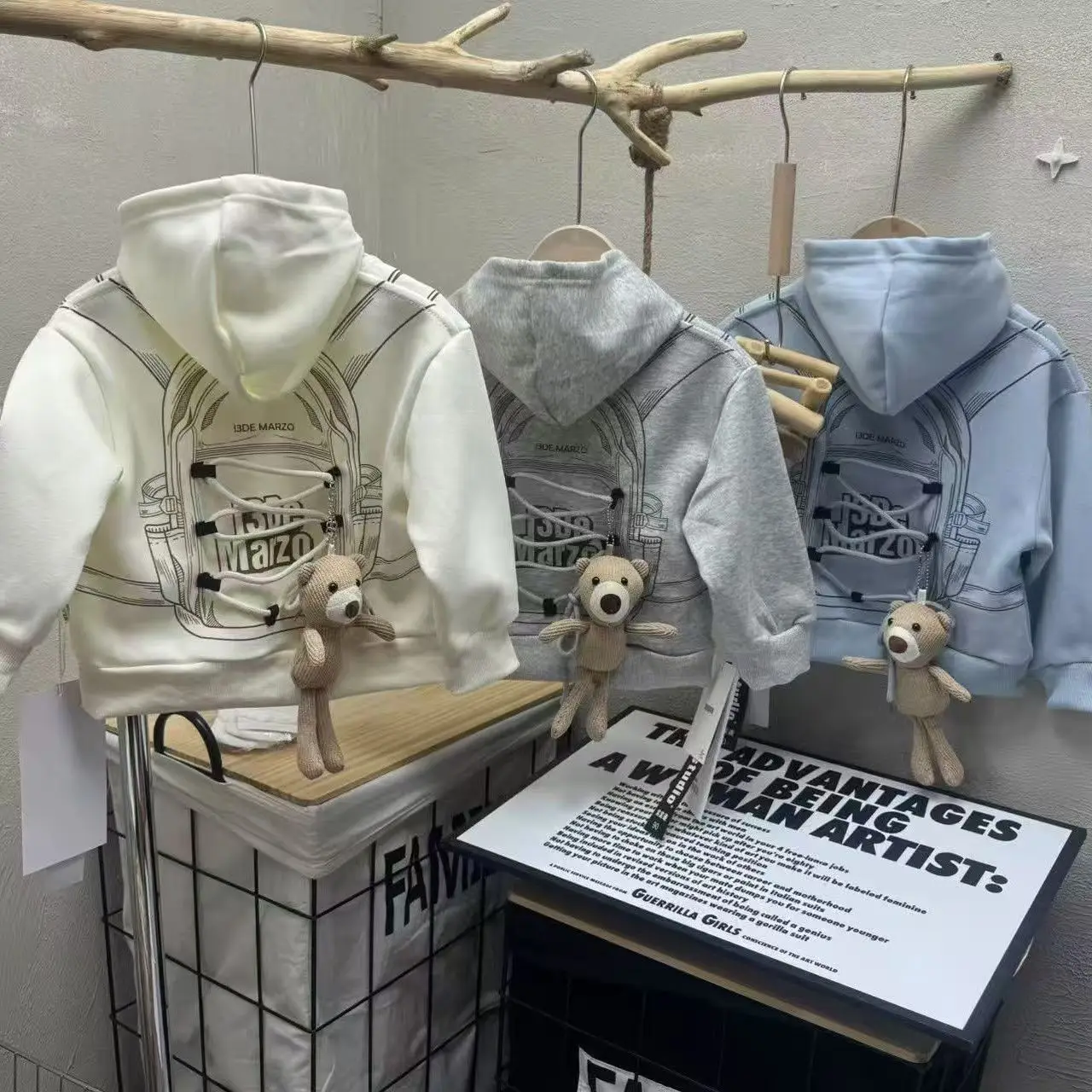 Children's Stylish Hoodie With Rope Backpack Three-dimensional Teddy Bear Fashionable Hooded Long Sleeved Thin Hoodie