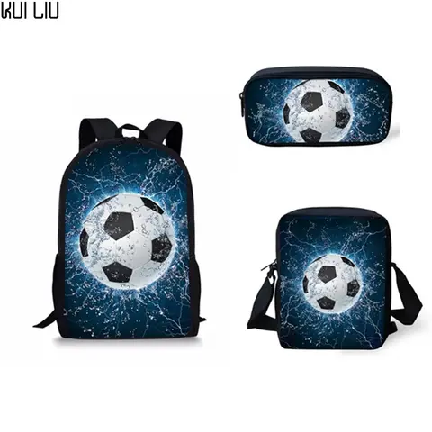 Moda juvenil hielo y fuego Soccerly Foot Ball impresión 3D 3 unids/set bolsas de viaje mochila para ordenador portátil bolso de hombro estuche para lápices