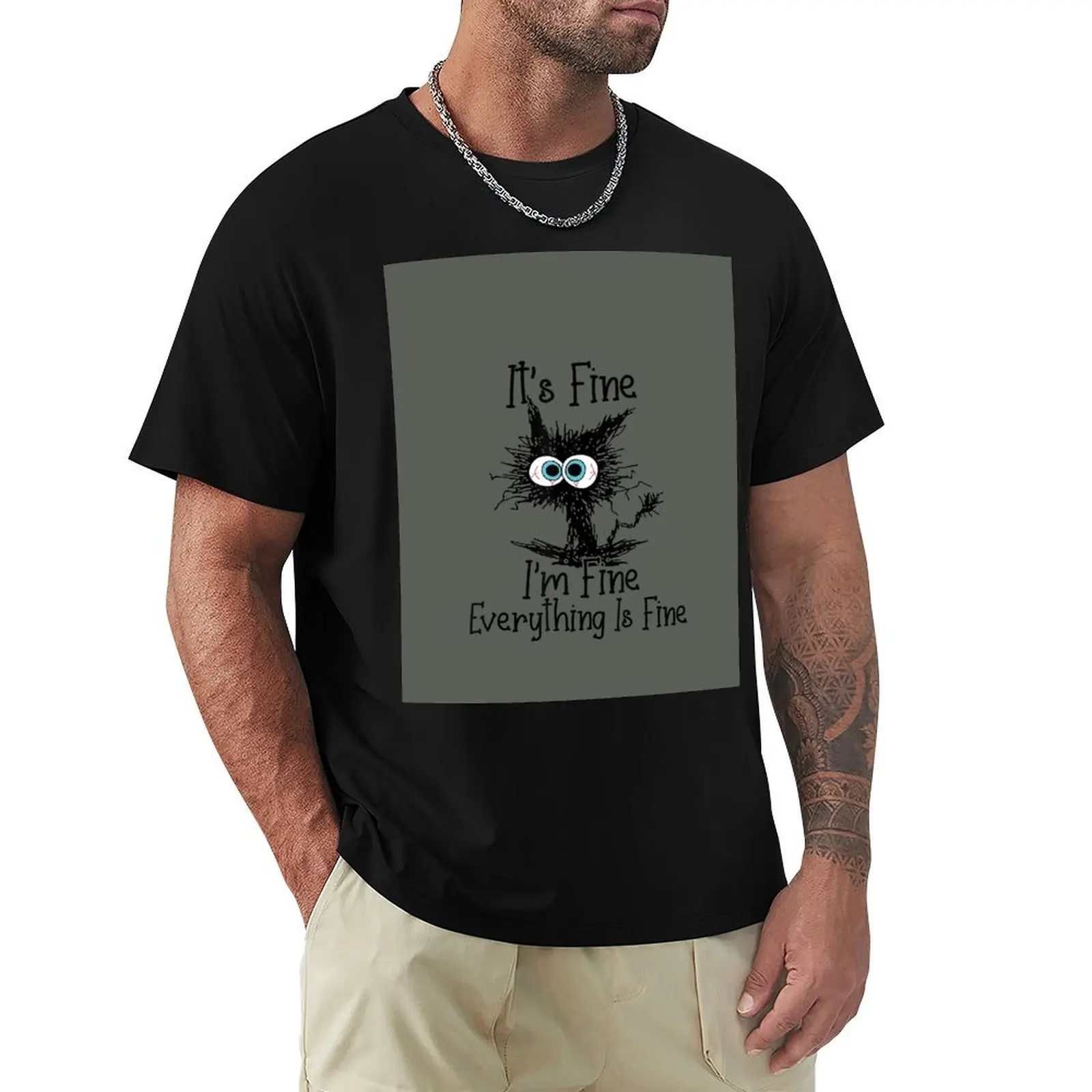 Its Fine Im Fine Everything Is Fine Funny Black Cat T-Shirt Running Performance Short Sleeve Tee