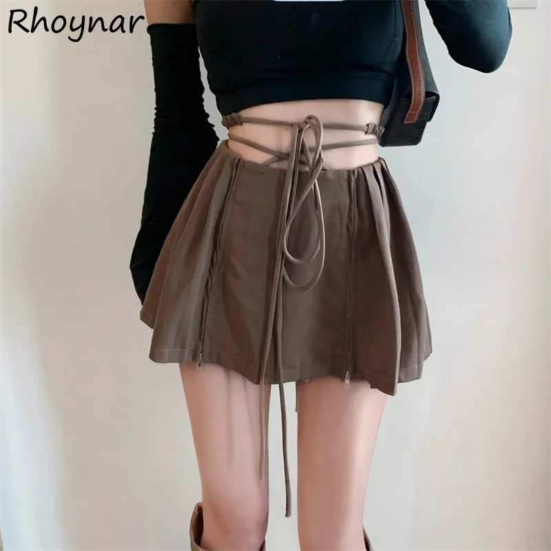 

Pleated Skirts Women Bandage Mini Vintage Streetwear Girlish Sexy Gentle Design Cool Retro Ulzzang Female Faldas Y2k Aesthetic