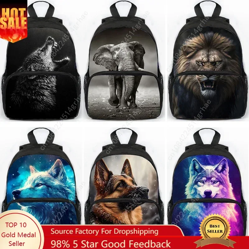 Large Capacity Howling Wolf School Backpack Kids Bookbag Animal Lion Elephant Backpack Boys Girls Schoolbag Laptop Bags Mochlia
