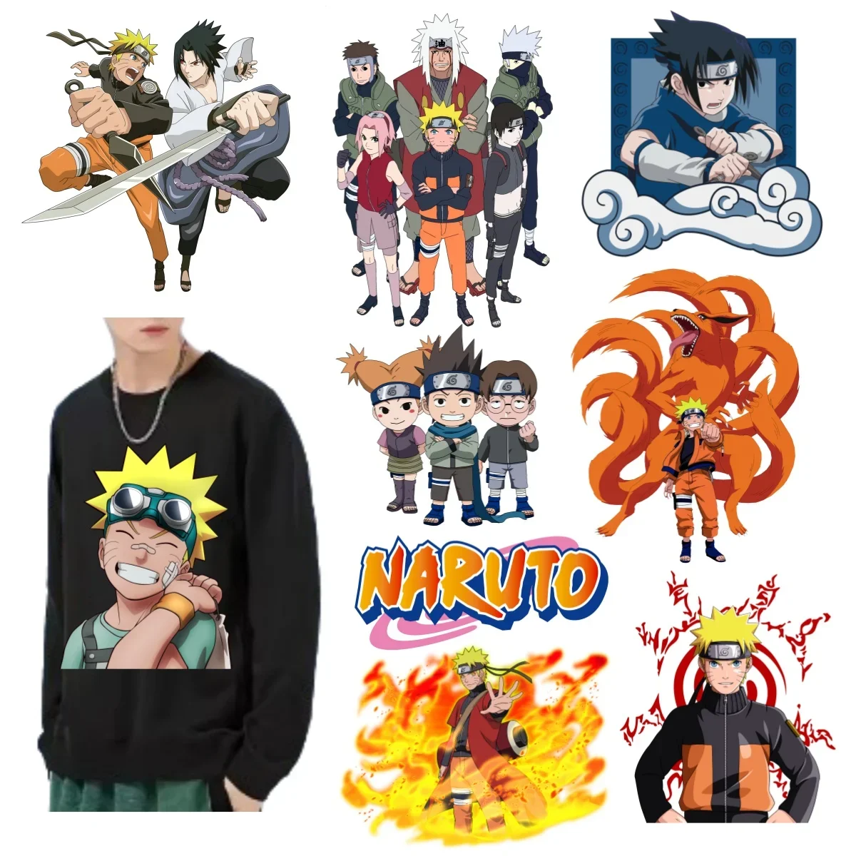 Anime Naruto Sasuke Kakashi Cartoon Heat Transfer Sticker Canvas Painting Clothes Backpack Iron On Patches Decoration Appliqu