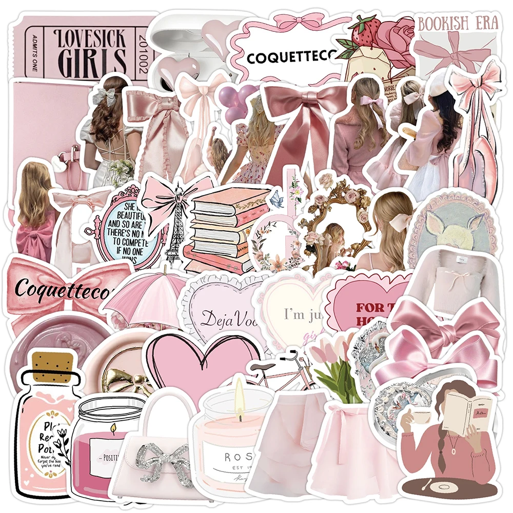 

10/30/50/100pcs Cute Pink Coquette Girl Cartoon Stickers Aesthetic Decals Laptop Phone Suitcase Fridge Decoration Sticker Toys