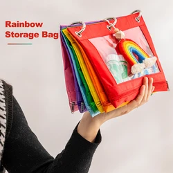 Cute Rainbow Seven Color Storage Bag Stationery Bag Hangable Children Sorting Bag Transparent Oxford Fabric Bag