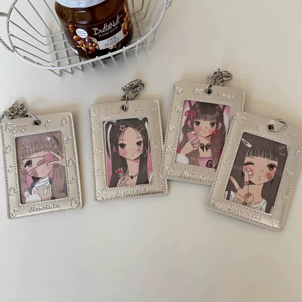 

Original Silver Star KPOP Leather card holder ID Card Holder Student Pass Sleeve fKeychain schoolbag pendant Stationery