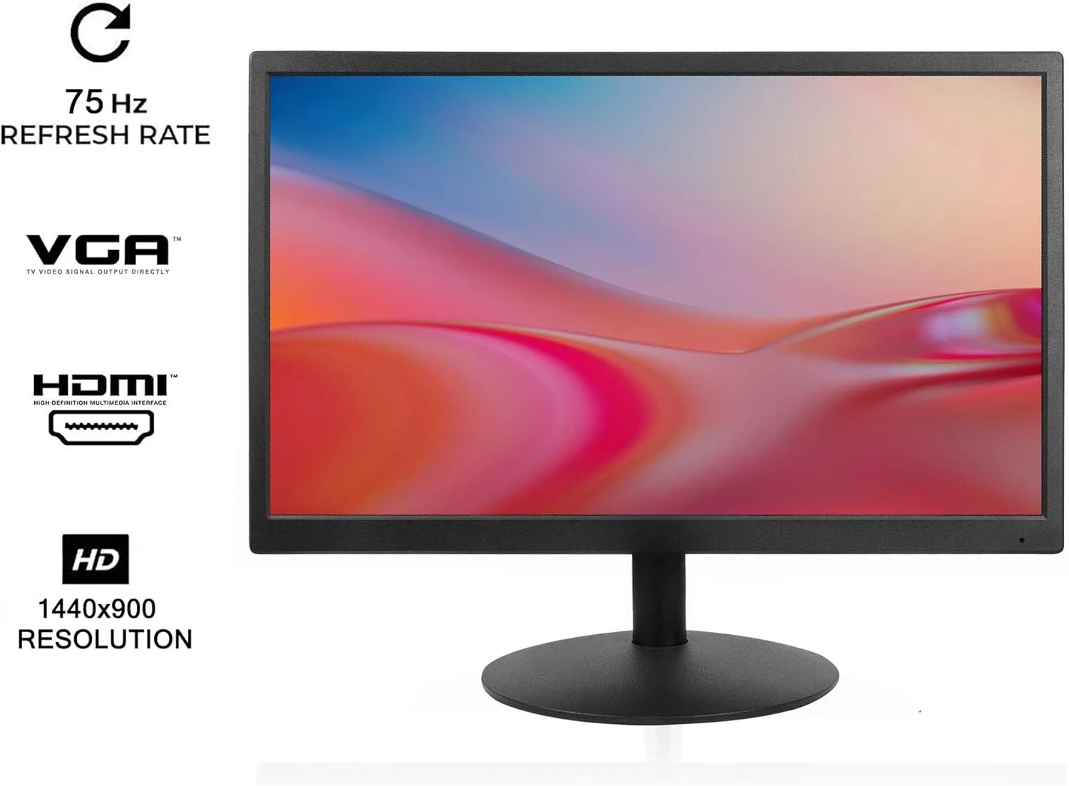 

17-дюймовый монитор для ПК со светодиодной подсветкой 1440x900, 75 Гц, 5 м, 16:10, угол обзора 95 ° (Горизонтальная),TN-панель, настенный монтаж VESA, черный