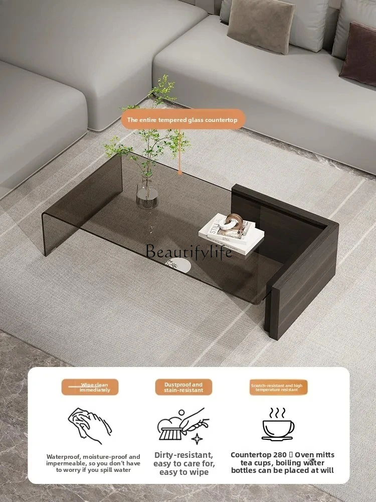 Italian minimalist glass coffee table rectangular light luxury high-end coffee table