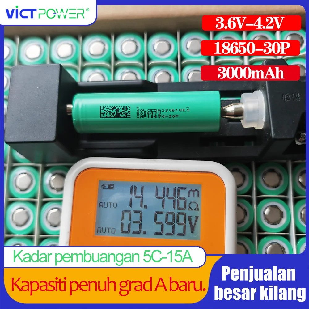 100pcs Victpower high rate cell 1000 times long life Rechargeable lithium-ion Battery INR18650-30p 3000mAh Battery 3.7V 5C 15A