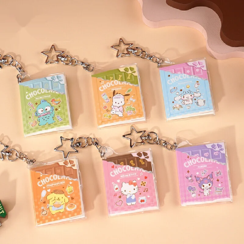 

Kawaii Sanrio Mini Chocolate Series Notebook Stationery Blind Box Pendant Anime Hangyodon Kuromi Melody Word Books Pendant Gifts