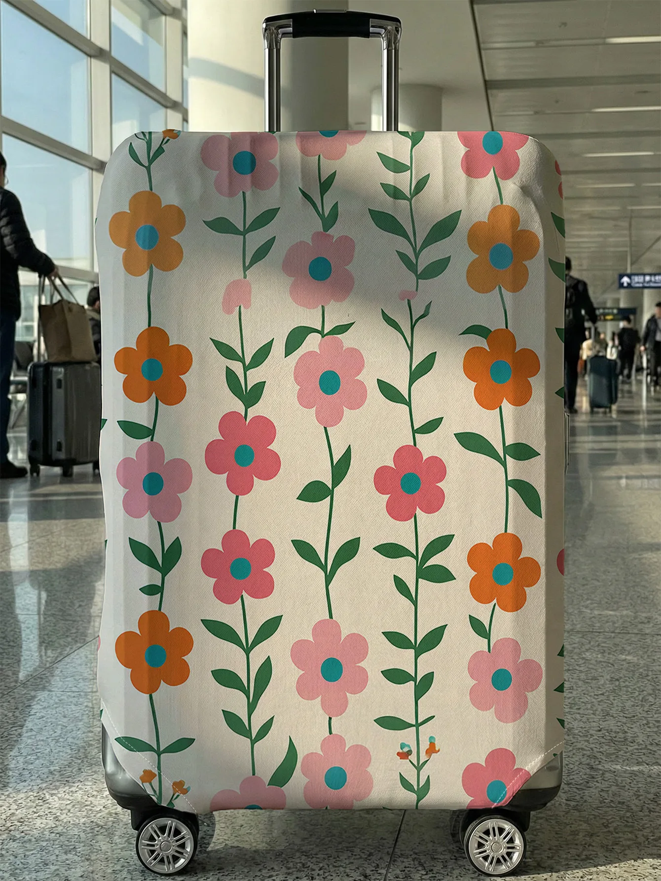

Чехол для багажа с полноцветным принтом в бежевых тонах с розово-оранжевыми цветами, подходит для чемоданов 18-32 дюймов, чехол на ручку чемодана, дорожные аксессуары