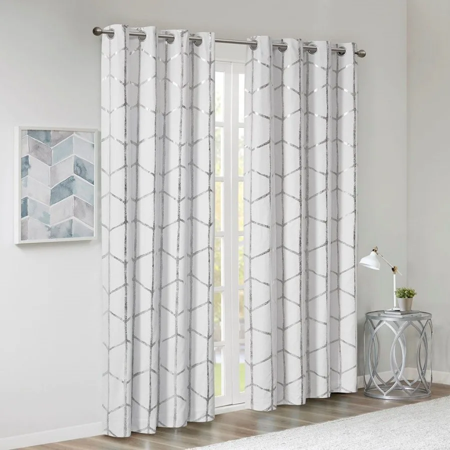 

Total Blackout Metallic Print Grommet Top Curtain Panel Only 1 Pc Panel
