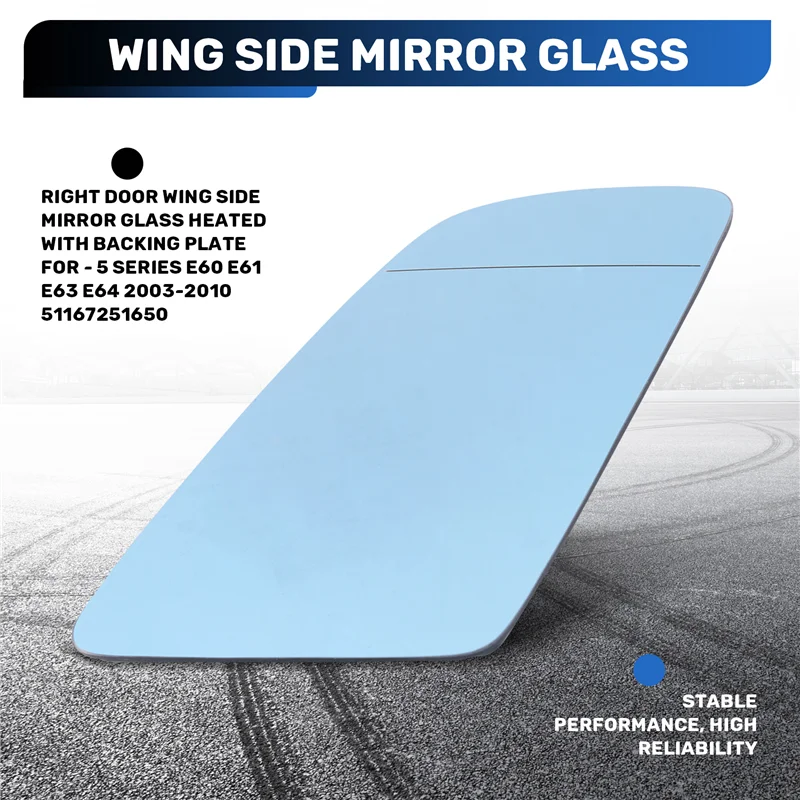 

Door Wing Side Mirror Glass Heated With Backing Plate For -Bmw 5 Series E60 E61 E63 E64 2003-2010