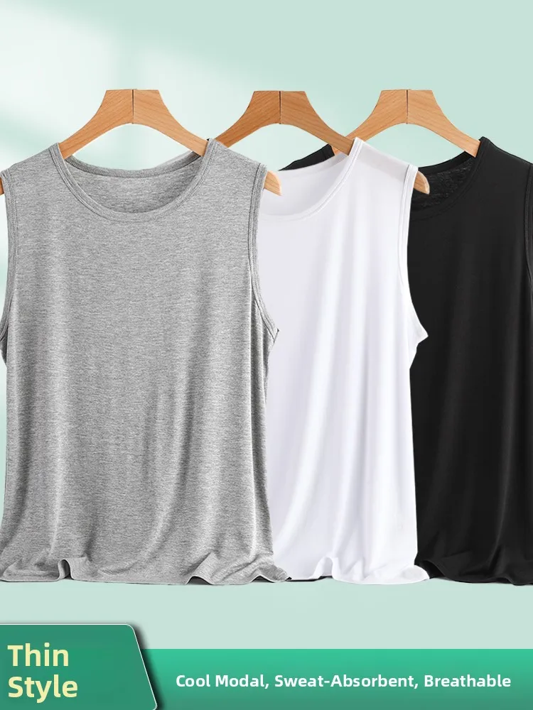 

New 2025 Men's round Ne Vest Modal Summer Thin Svel Top Large Size Color Oversized oulder Baring