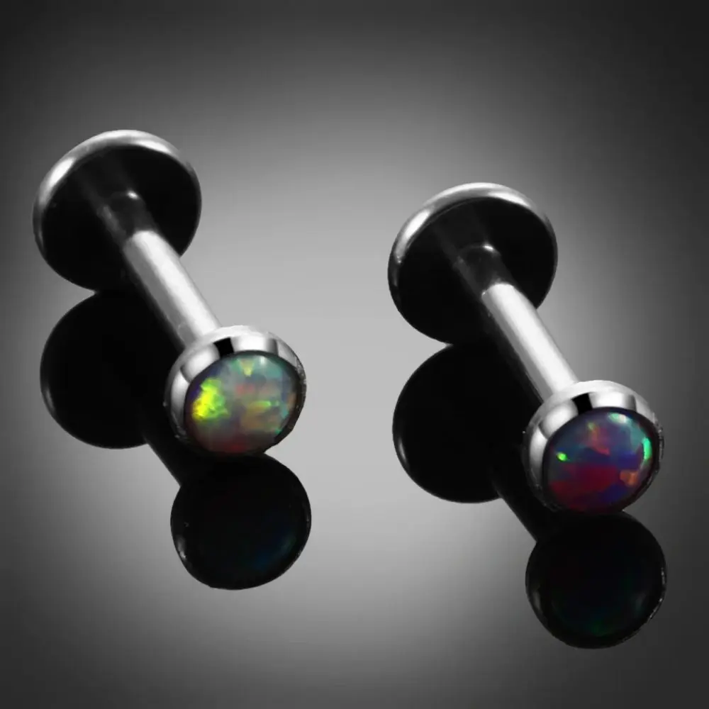 Fashion Opal Ear Cartilage Tragus Piercing 16G G23 Titanium Labret Lip Ring Stud Women Internal Thread Labret Body Jewelry