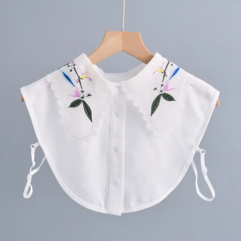 Women Embroidery Floral Shirt Fake Collar Female Solid Detachable Lapel Shirt False Collar Blouse Half Shirt Tops Fuax Cols