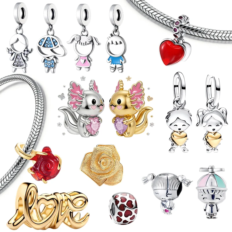 

Valentine's Day Gift Silver-plated Rose In Bloom&Hearts Round Handwritten Love Fit DIY Bracelet Romantic Gift For Girlfriend ﻿