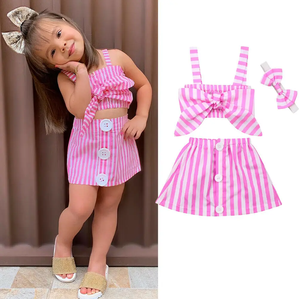 Summer Newborn Baby Girl Cute Pink Clothes 2PCS Cotton Sleeveless Stripe Tops+Tutu Skirt Summer Outfits