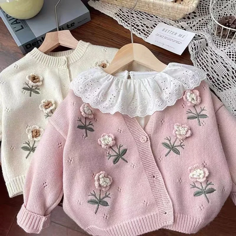 Girls Sweaters 2024 Autumn New Kids Knitted Sweater Cardigan Winter Warm Clothing Toddler Girl Cardigan