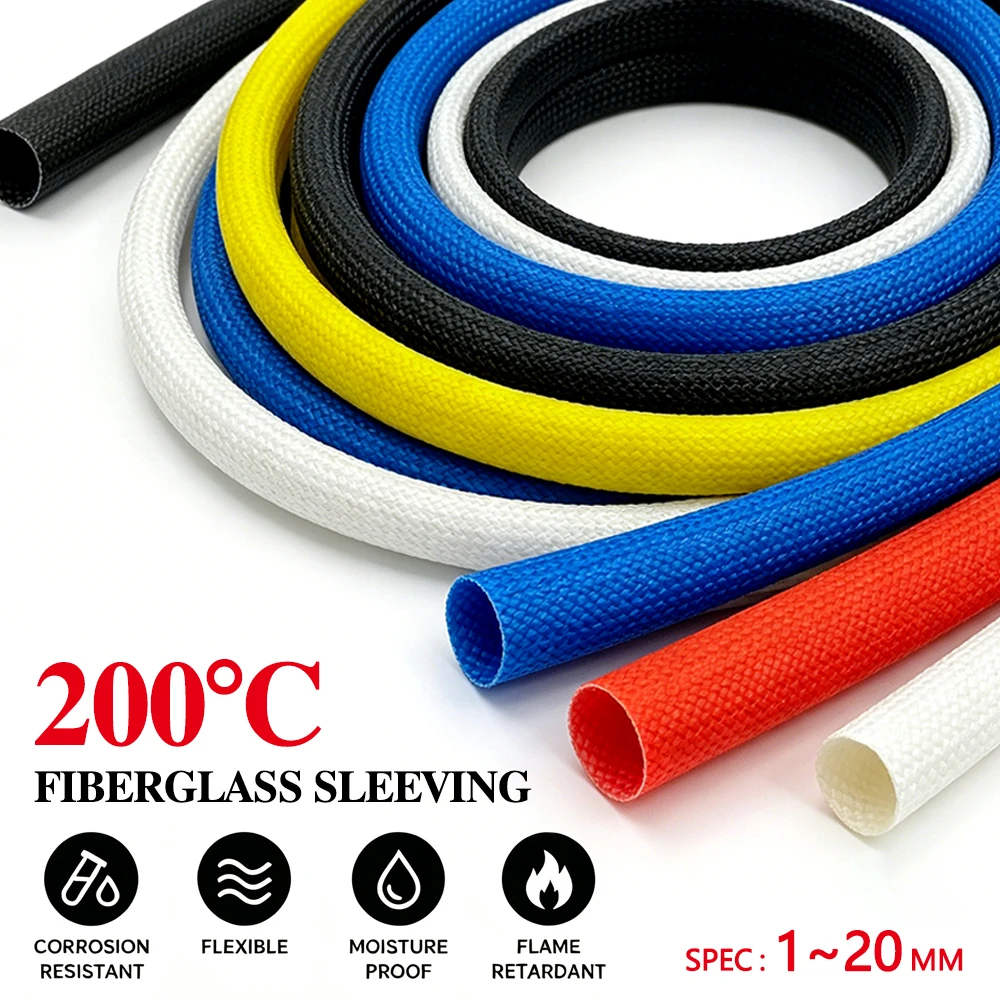 2/5/10M Fiberglass Tube ID 1~20mm Silicone Resin Braided Wire Sleeve Flame Resistant Fiber Glass Insulate Cable Pipe Protect